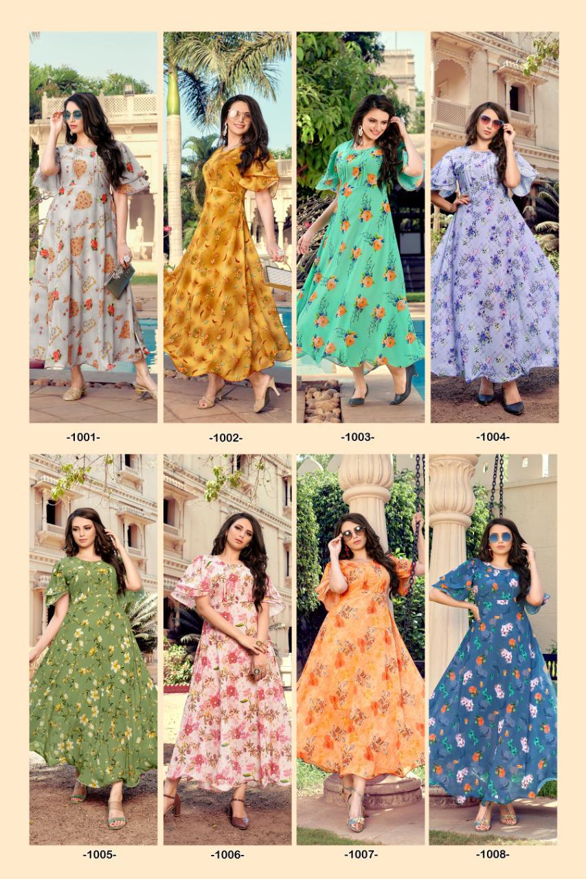 
Blue Hills Big Bull 1 Latest Fancy Designer Flair  Chiffon digital Printed Kurti Collection